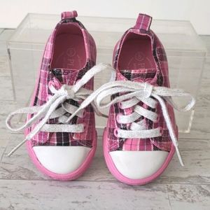 Pink Plaid Sneakers Pink, Brown & White